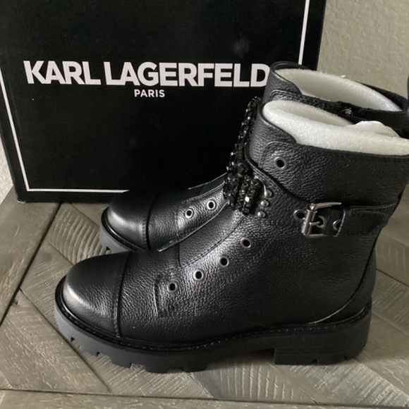 KARL LAGERFELD PARIS Women's Maeva Embellished Buckled Zip Booties, size… - Picture 4 of 16